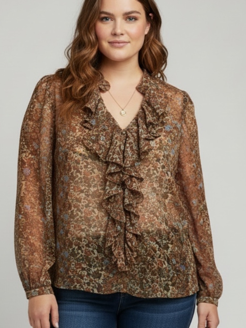 J. Jill Boho Sheer Blouse-Womens 2X
